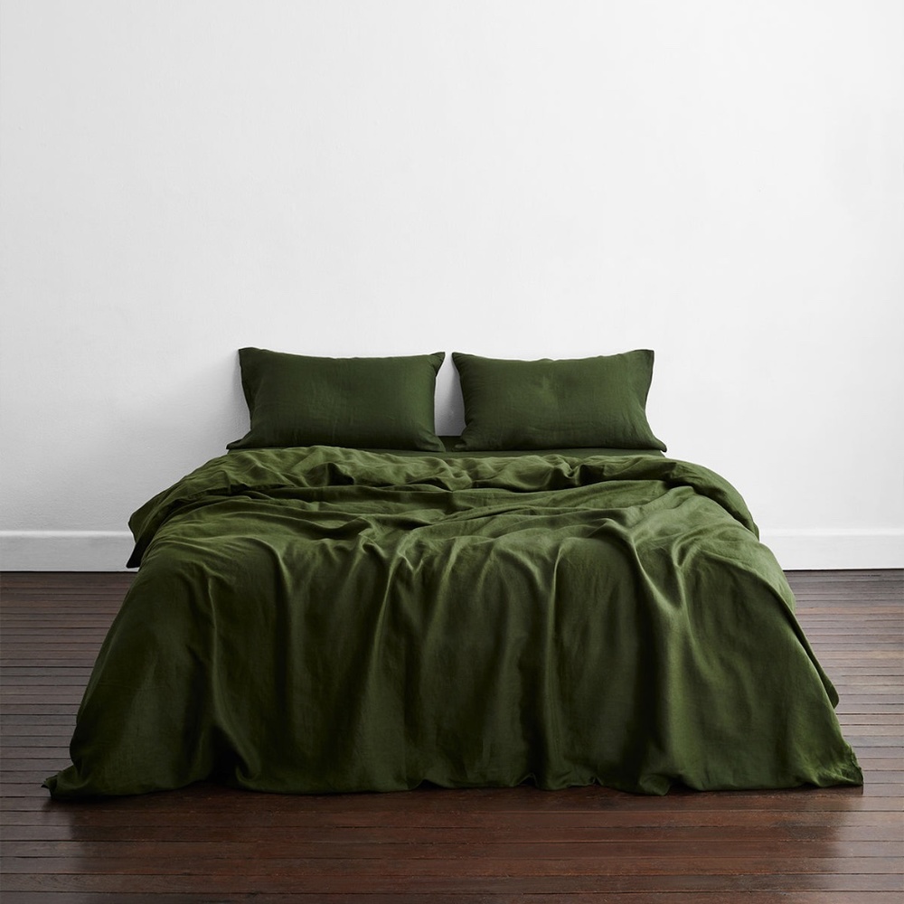 100% French Flax Linen Bedding Set in Olive